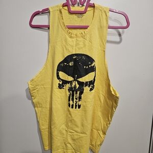 Yellow Muscle Tank with Black Skull Graphic Medium